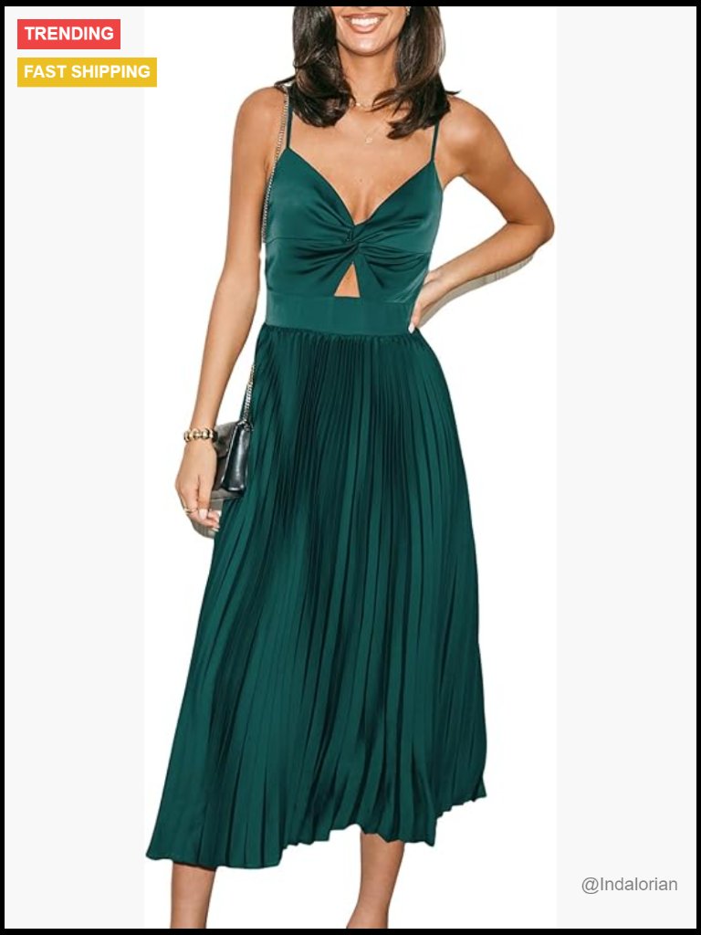 Midi Dress Spaghetti Straps Sleeveless Pleated Cutout Formal